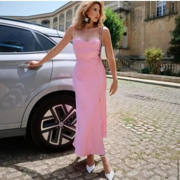 ZARA PINK SATIN EFFECT CUT OUT DRESS - VIRAL - Picture 6 of 6